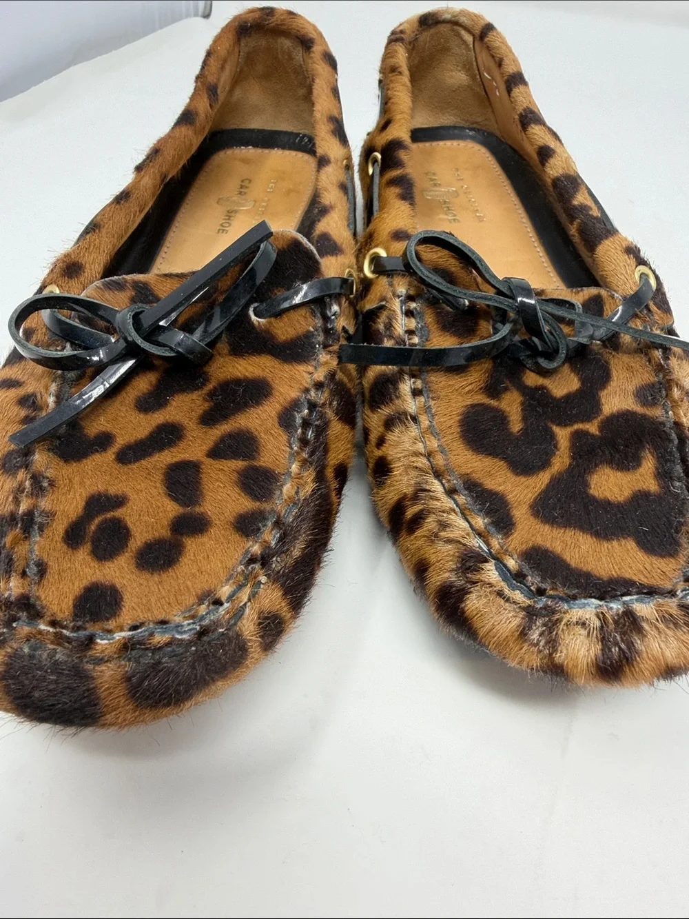 The Original Car Shoe Calf Hair Leopard Print Moccasin Driving Loafers Size 7.5